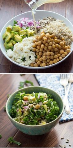 
                    
                        Kale, Barley and Feta Salad with a Honey-Lemon Vinaigrette | Kale, Barley, Feta, Chickpeas, Avocado, Sunflower Seeds and Red Onion are tossed in a tangy Honey-Lemon Vinaigrette. #lunch #kale
                    
                