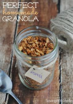 
                    
                        This Perfect Homemade Granola is so easy and inexpensive to make! No longer will you have to justify $3 - $6 a box for granola at the store.
                    
                