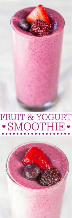 
                    
                        Fruit and Yogurt Smoothie - Just 3 ingredients and no added sugar in this sweet and creamy smoothie! Love it when healthy tastes so good!!
                    
                