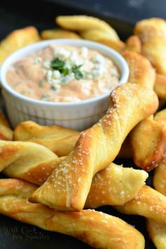 
                    
                        Homemade Soft Pretzel Twists with Creamy Buffalo Sauce. Amazing snack to serve at your Super Bowl party and every other party! Homemade soft, salted pretzels served with delicious creamy buffalo sauce. | from willcookforsmiles...
                    
                