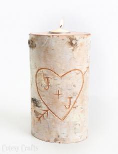 DIY candle holder made from a birch pillar. - would make such a sweet housewarming gift