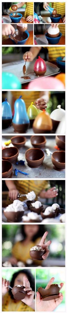 DIY Chocolate Bowl - http://www.diysnacks.com/diy-chocolate-bowl/ - #Chocolate, #Dessert, #Diy, #Fun