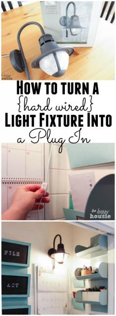 
                    
                        How to Turn a Hard Wired Light Fixture into a Plug In Light Fixture at The Happy Housie
                    
                
