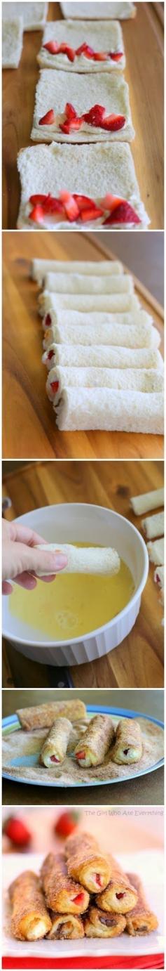 
                    
                        French Toast Roll-Ups - my kids didnt like the cream cheese, use Nutella next time.
                    
                