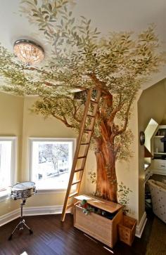 Secret tree house hiding place for a kid's room... or a reading nook?