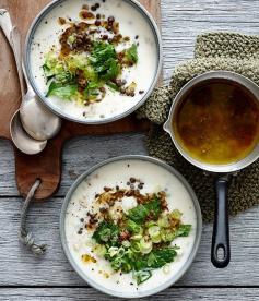 Lemon yoghurt brown rice and lentil soup