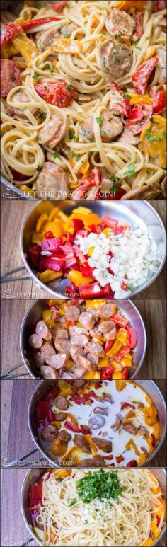 
                    
                        Quick & Delicious, Sausage Pepper Fettuccine Skillet is a Dinner That’s Sure to Impress Your Family. by Let the Baking Begin Blog!
                    
                