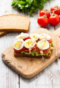 
                    
                        Healthy Avocado, Tomato, and Egg Toast. This open-faced sandwich is perfect for breakfast or lunch. | www.themessybaker...
                    
                