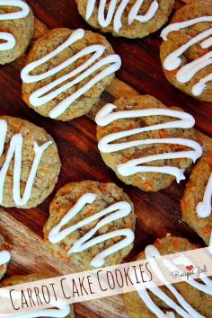 
                    
                        Carrot Cake Cookies Drizzled with Cream Cheese Frosting- recipe from RecipeGirl.com.  Easter cookie recipe.
                    
                