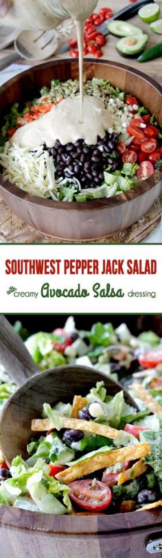 
                    
                        Southwest Pepper Jack Salad with Creamy Avocado Salsa Dressing will have you actually CRAVING salad! The dressing alone is worth making this! #salad #Mexicansalad #southwestsalad
                    
                