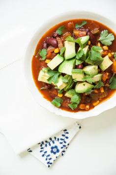 
                    
                        Veggie-loaded Vegan Chili Recipe topped with lots of Avocado and Cilantro! | VeganFamilyRecipe... | #clean eating #vegetarian #gluten free #healthy #soup
                    
                