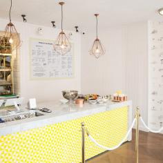 
                    
                        Inside Bel-Air all is pleasant and bright year-round, with white surfaces accented with a sunny yellow geometric pattern. The addition of quirky pop culture line drawings to the walls and elsewhere bring even more Californian flavour to the party...
                    
                