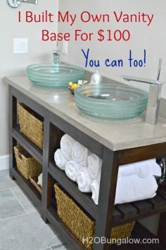 woodworking bathroom vanity open shelf with concrete top