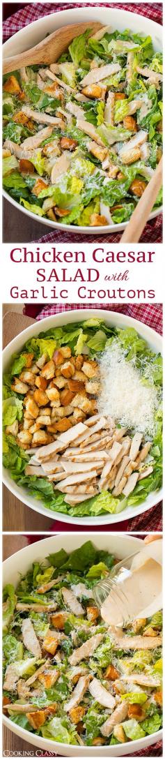 
                    
                        Chicken Caesar Salad with Garlic Croutons and Light Caesar Dressing - this salad is AMAZING. Simple but so delicious!
                    
                