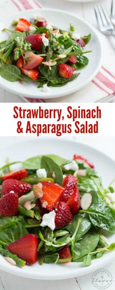
                    
                        Strawberry, Spinach and Asparagus Salad with fresh spring veggies creates a beautiful and delicious salad!
                    
                