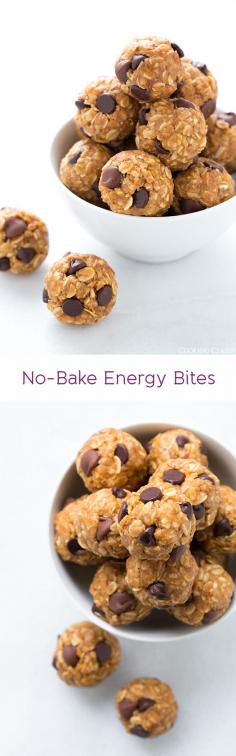 No Bake Energy Bites - so easy to make (no cooking or baking required) and highly addictive! Taste like oatmeal peanut butter cookie dough.