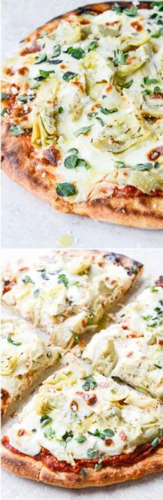 
                    
                        30 MINUTE skillet flatbread - no rise pizza dough topped with artichokes and three cheeses! I howsweeteats.com
                    
                