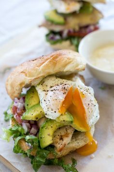 
                    
                        Chicken Burgers with Poached Eggs and Avocado
                    
                