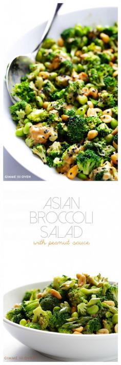 
                    
                        Asian Broccoli Salad with Peanut Sauce -- made easy with just a few ingredients, and naturally glutenfree, vegan, and SO tasty! | gimmesomeoven.com
                    
                