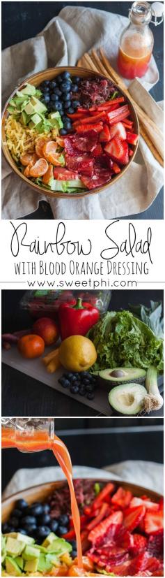 
                    
                        Rainbow salad with blood orange salad dressing, rainbow fruit and vegetable salad, rainbow salad with chicken, pretty salad, beautiful salads, blood orange salad dressing
                    
                