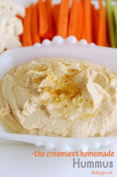 THE creamiest homemade hummus recipe | NoBiggie.net Absolutely the most delicious hummus I've ever eaten. A new favorite in our house!