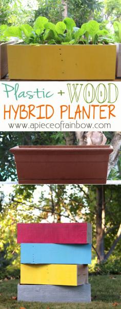 
                    
                        How to transform generic looking plastic planters into super chic wood planters, in just 30 minutes! | A Piece Of Rainbow
                    
                