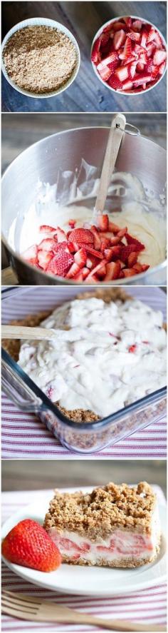 Simple Frozen Strawberry Crunch Cake #ideas #food #drinks