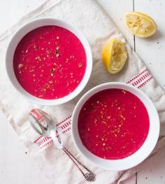 Roasted Beet Soup with Potato Croutons