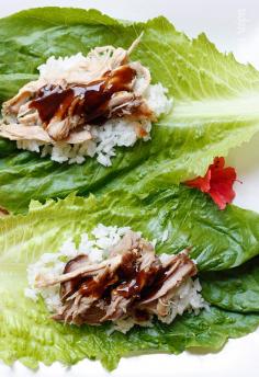 Slow Cooker Kahlua Pork Lettuce Wraps from Skinnytaste  This is what we did with our leftover kalua pork - simple, light dinner.