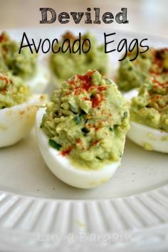 
                    
                        Deviled Avocado Eggs! Eating avocados greatly reduces your chances of getting Alzheimer's and they're delicious!
                    
                