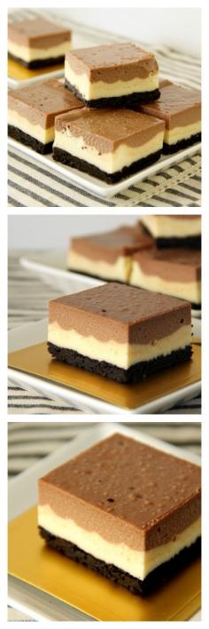 Nutella Cheesecake Bars with Oreo Base. Crazy decadent and rich cheesecake bar recipe with all your favorite ingredients. Get the recipe http://rasamalaysia.com