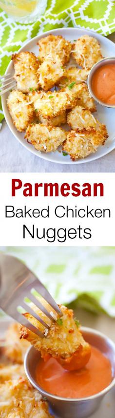 
                    
                        Parmesan Baked Chicken Nuggets – easy chicken nuggets with real chicken and no deep-frying. SO good!! | rasamalaysia.com
                    
                