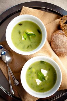 
                    
                        Pea, Edamame and Mint Soup with Feta
                    
                