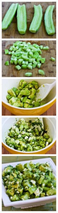 Cucumber and Avocado Salad Recipe with Lime, Mint, and Feta #salad #summersalad