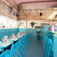 
                    
                        ocean blue tables and chairs to the kitchen counter, matte pink ceiling #PhamilyKitchen #Melbourne #vietnamese
                    
                