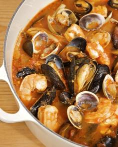 
                    
                        Cioppino-Cioppino is a fish stew which was first developed in ancient Mediterranean times but which owes its current form to the way that it came to be made in the San Francisco Bay Area
                    
                