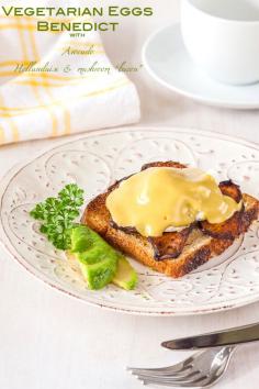 
                    
                        Vegetarian Eggs Benedict with Avocado Hollandaise and mushroom bacon recipe | deliciouseveryday... Click for the recipe
                    
                