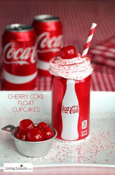 
                    
                        Cherry Coke Float Chocolate Cupcakes in Coca-Cola Cans. Such a fun recipe and party idea! LivingLocurto.com
                    
                