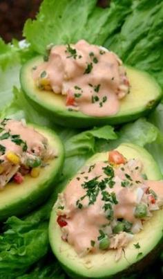 Avocado stuffed with tuna salad recipe. Who even needs a recipe?
