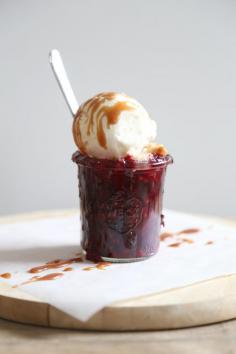 
                    
                        Mixed Berry Pie with Vanilla Ice Cream and Caramel Sauce
                    
                