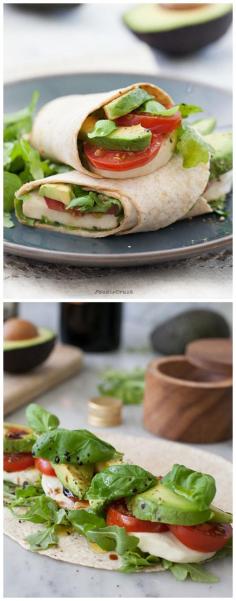 Mozzarella, Tomato and Avocado Caprese Wrap recipe on foodiecrush.com