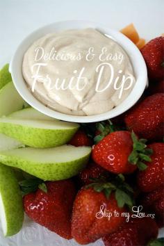 
                    
                        Homemade fruit dip recipe. This sweet creamy dip is perfect for parties served with fresh fruit. #recipe #dip  skiptomylou.org
                    
                