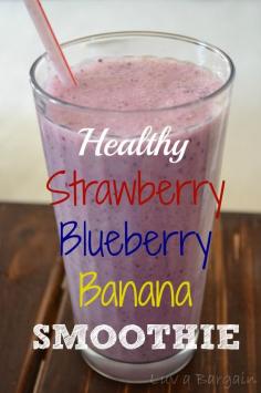 Want to make a healthy smoothie after a great workout? Here's what you will need: -bananas -blueberries -frozen strawberry yogurt -milk -a blender -some glasses  1)mix one whole chopped up banana with blueberries and two full scoops of frozen strawberry yogurt.  2)blend together  3)serve chilled and enjoy! 