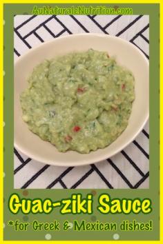 
                    
                        Guac-ziki sauce: A combination of guacamole and tzatziki sauce for a new, awesome taste! You'll say Ole! & Opa!  A very versatile sauce for use with both Mexican and Mediterranean dishes.  (Paleo, gluten-free, dairy-free)  By Jenny at www.AuNaturaleNut...
                    
                