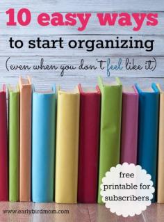 
                    
                        Looking for some motivation to start organizing your home? This free printable gets right to the point, giving you 10 simple tips to help you organize and declutter your house, paperwork, bedroom, and more. Motivation is half the battle – get on your way to clutter free today!
                    
                
