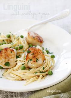 Linguini with Sauted Scallops and Peas - quick and easy, perfect for date night. #main-course #recipes #healthy #dinner #recipe #maincourse