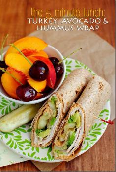 
                    
                        Turkey, Avocado & Hummus Wrap. This easy lunch recipe takes just 5 minutes to make!
                    
                