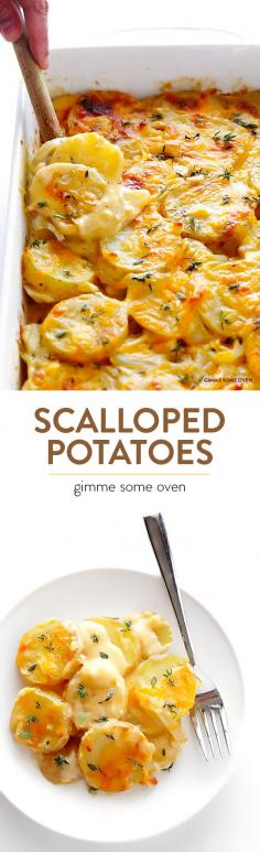 
                    
                        Scalloped Potatoes Recipe -- creamy, cheesy, irresistibly delicious, and made lighter with a few simple tweaks | gimmesomeoven.com
                    
                