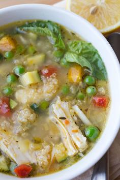
                    
                        Simple Lemony Chicken & Spring Veggie Soup with Quinoa & Fresh Basil | thecozyapron.com
                    
                