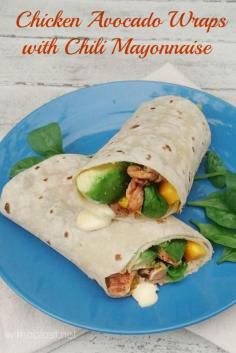 
                    
                        Delicious & juicy Wraps filled with Chicken, Avocado, Mango .. and a Chili Mayonnaise which is very kid-friendly ! {ps: use leftover Chicken for a quick lunch or light dinner in these Wraps!}
                    
                